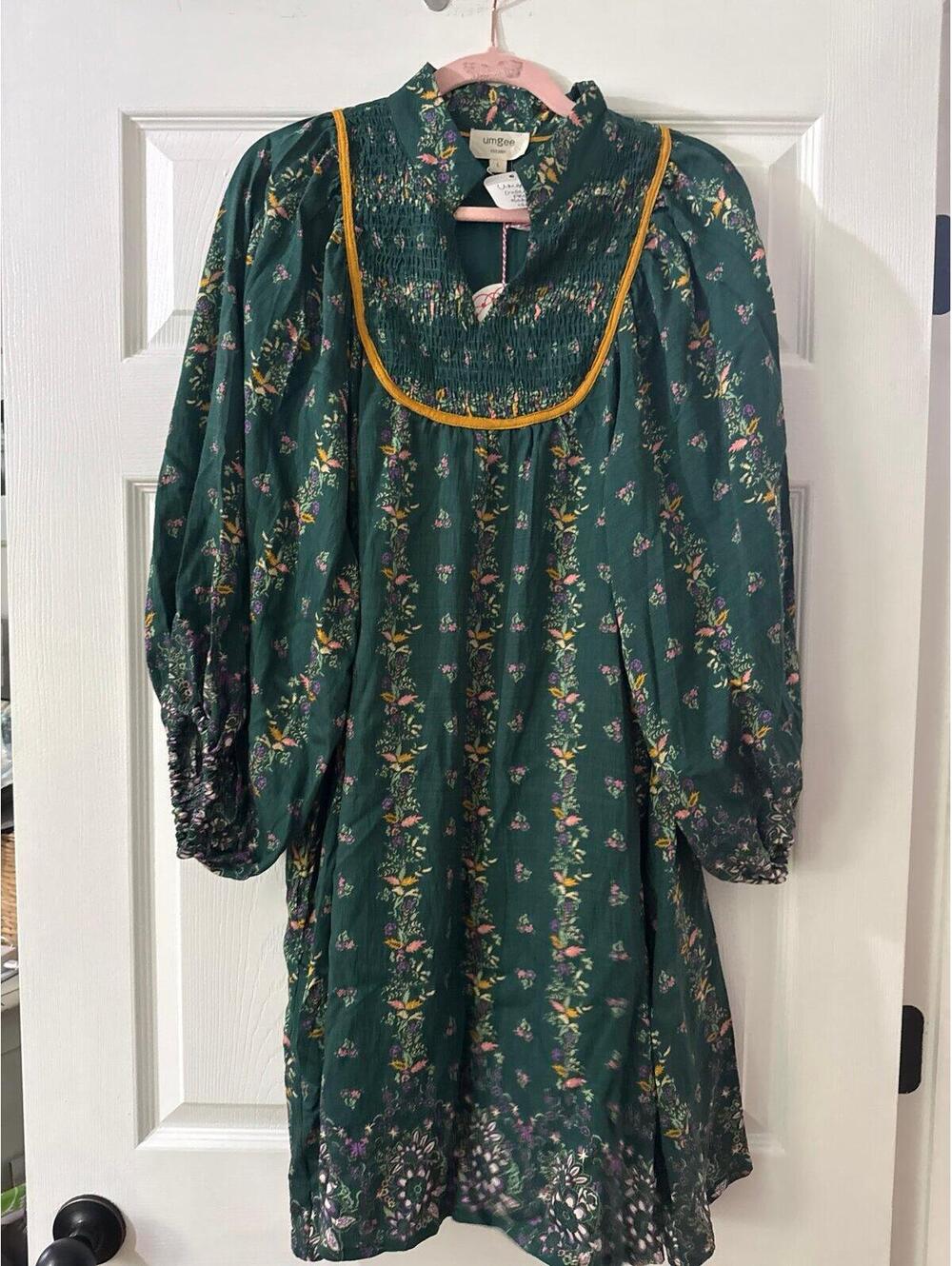 Umgee Green Floral Print Boutique Dress Large New with Tags